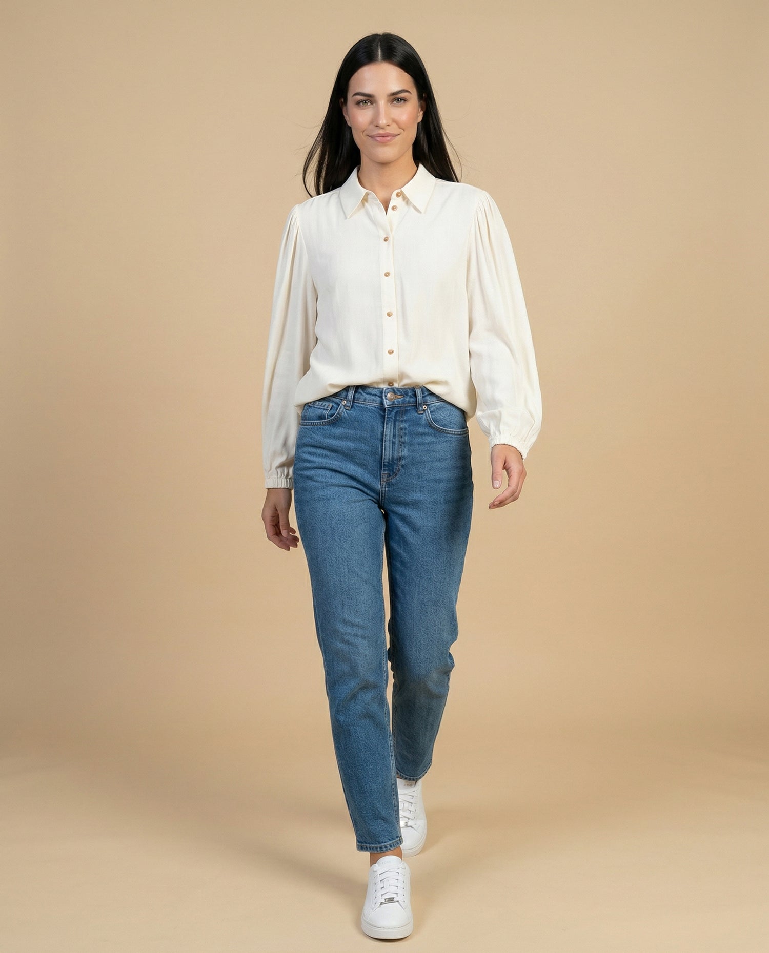 Camisa manga larga cuello camisero - Crudo