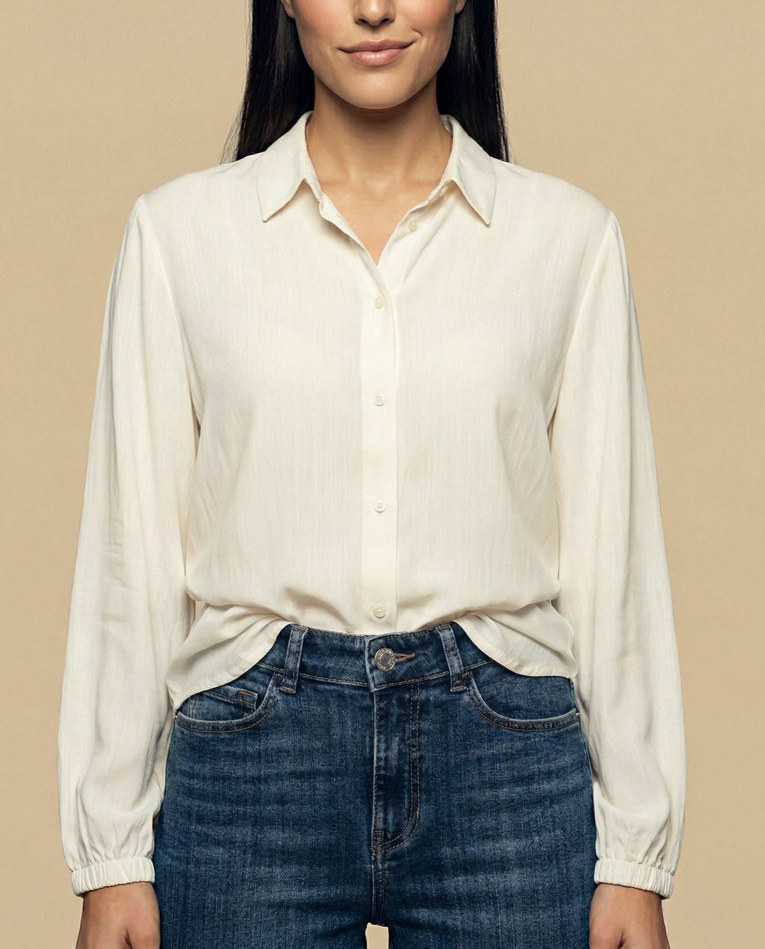 Camisa manga larga cuello camisero - Crudo
