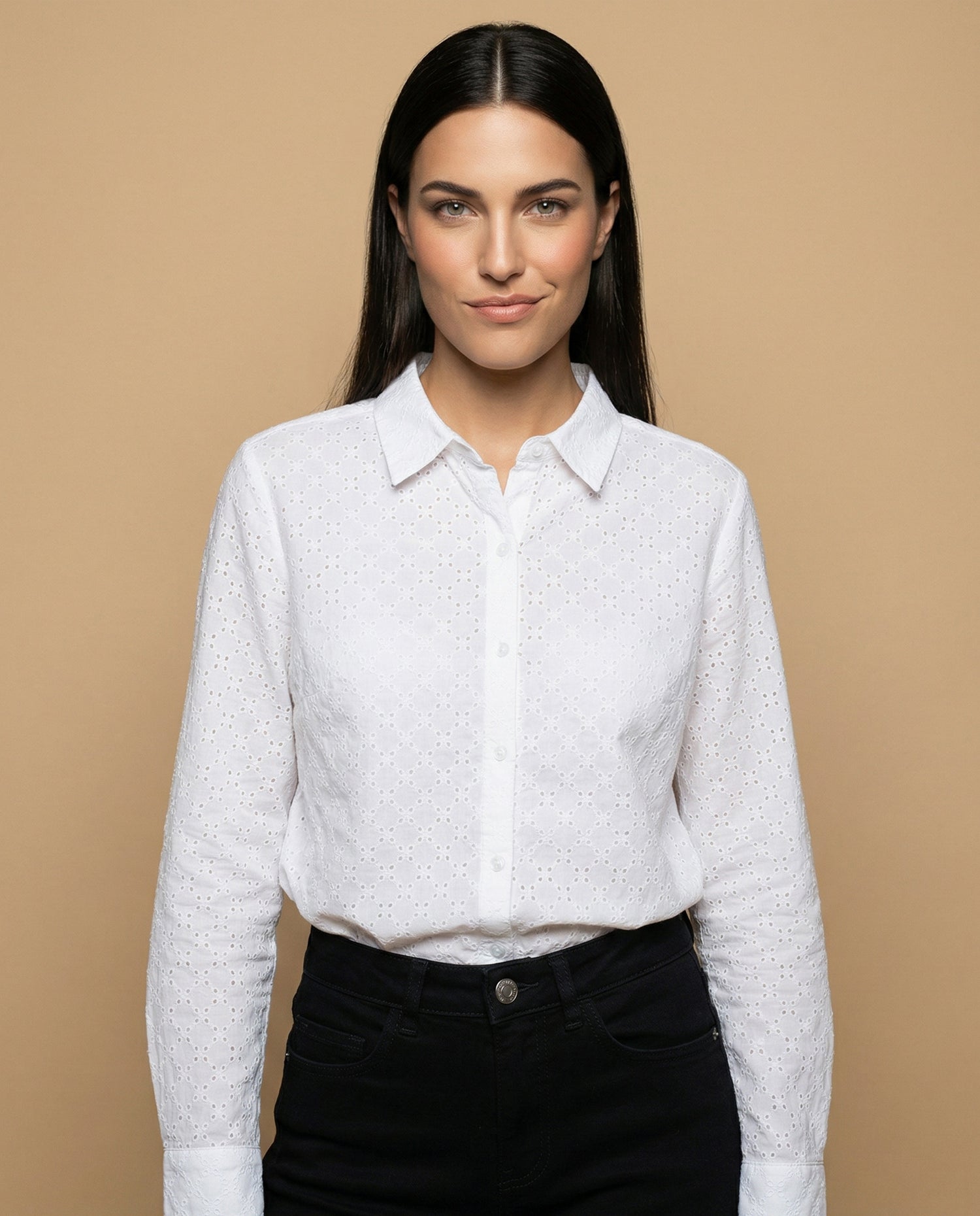 Camisa manga larga con textura de puntos en relieve - Blanco