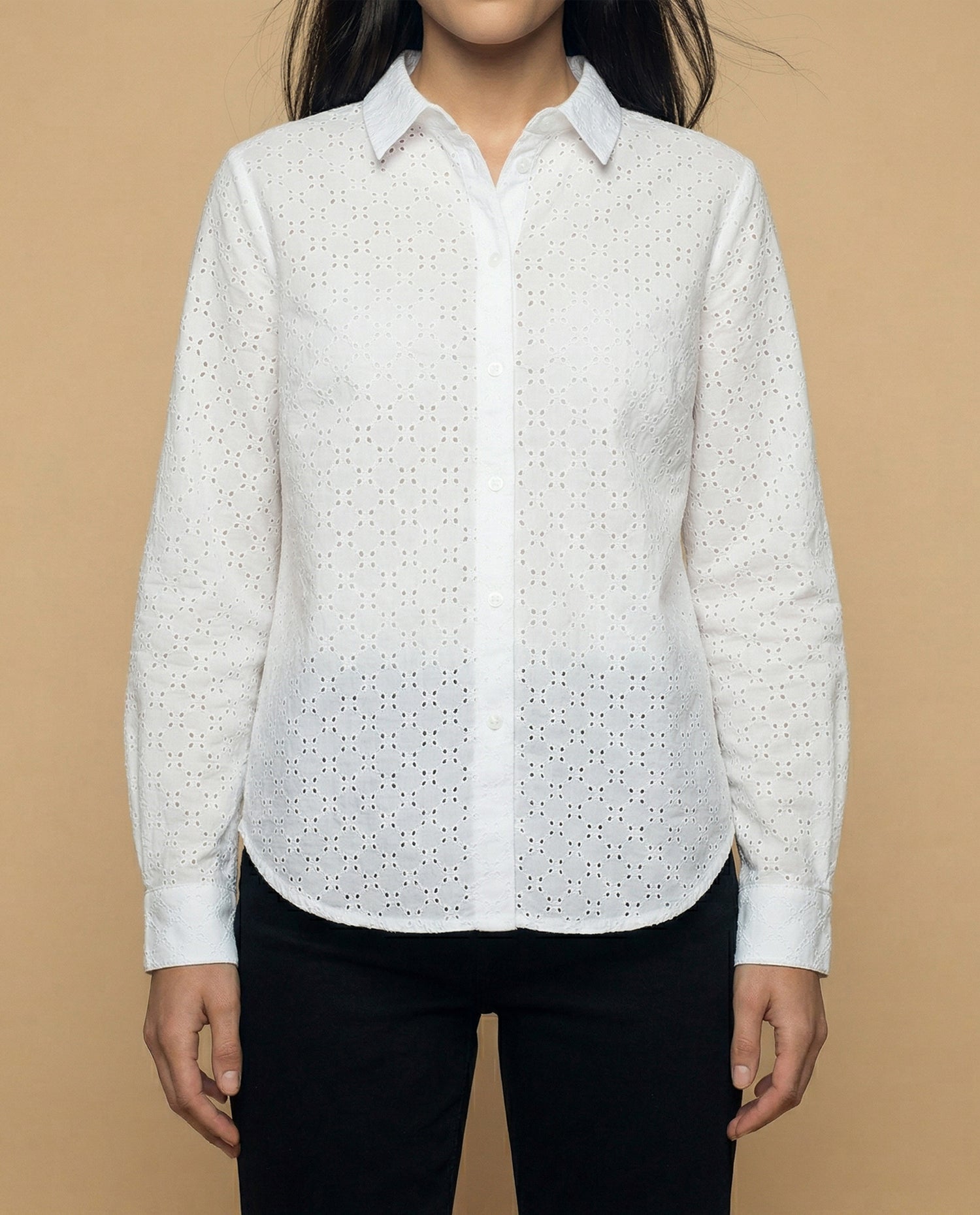 Camisa manga larga con textura de puntos en relieve - Blanco