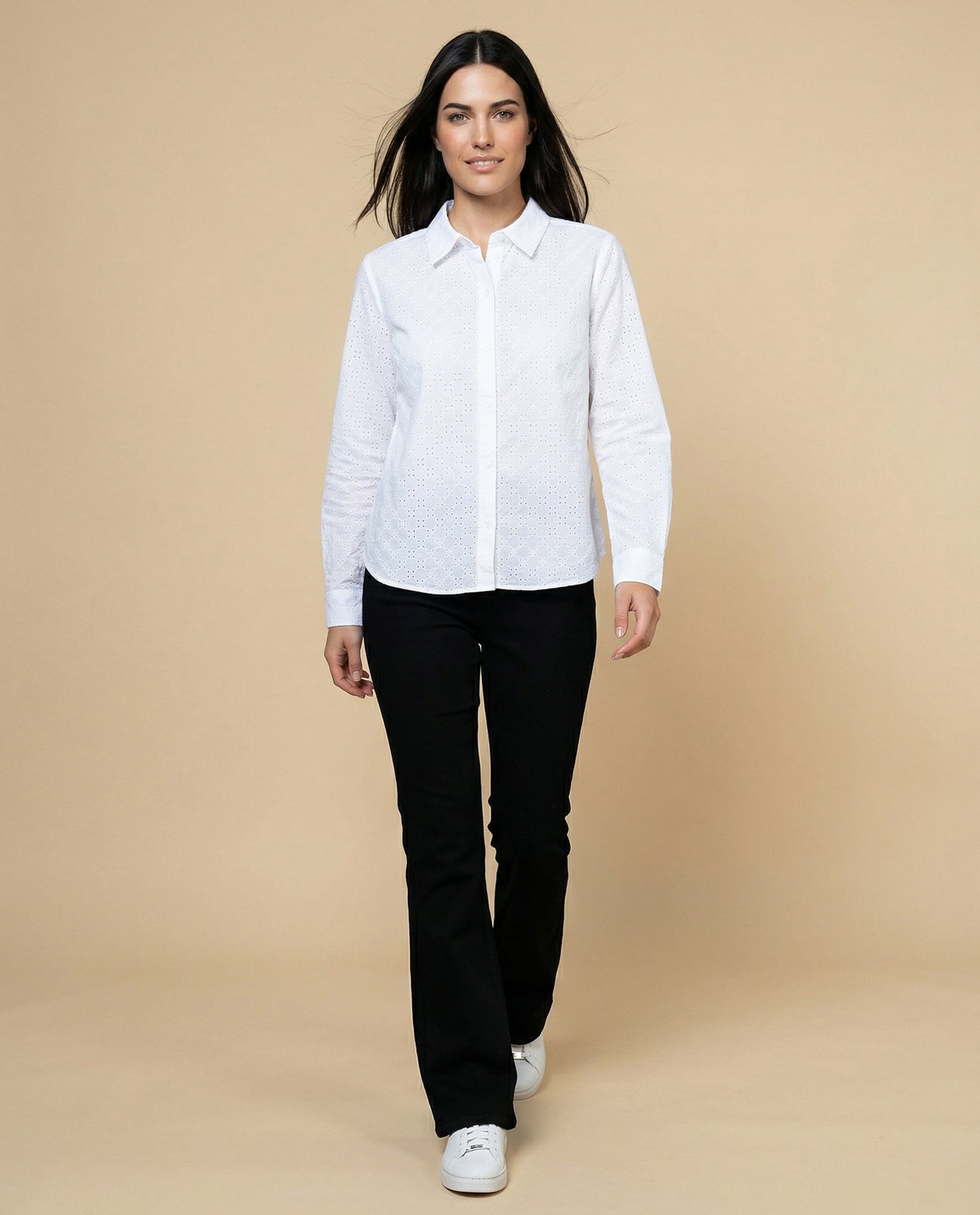 Camisa manga larga con textura de puntos en relieve - Blanco