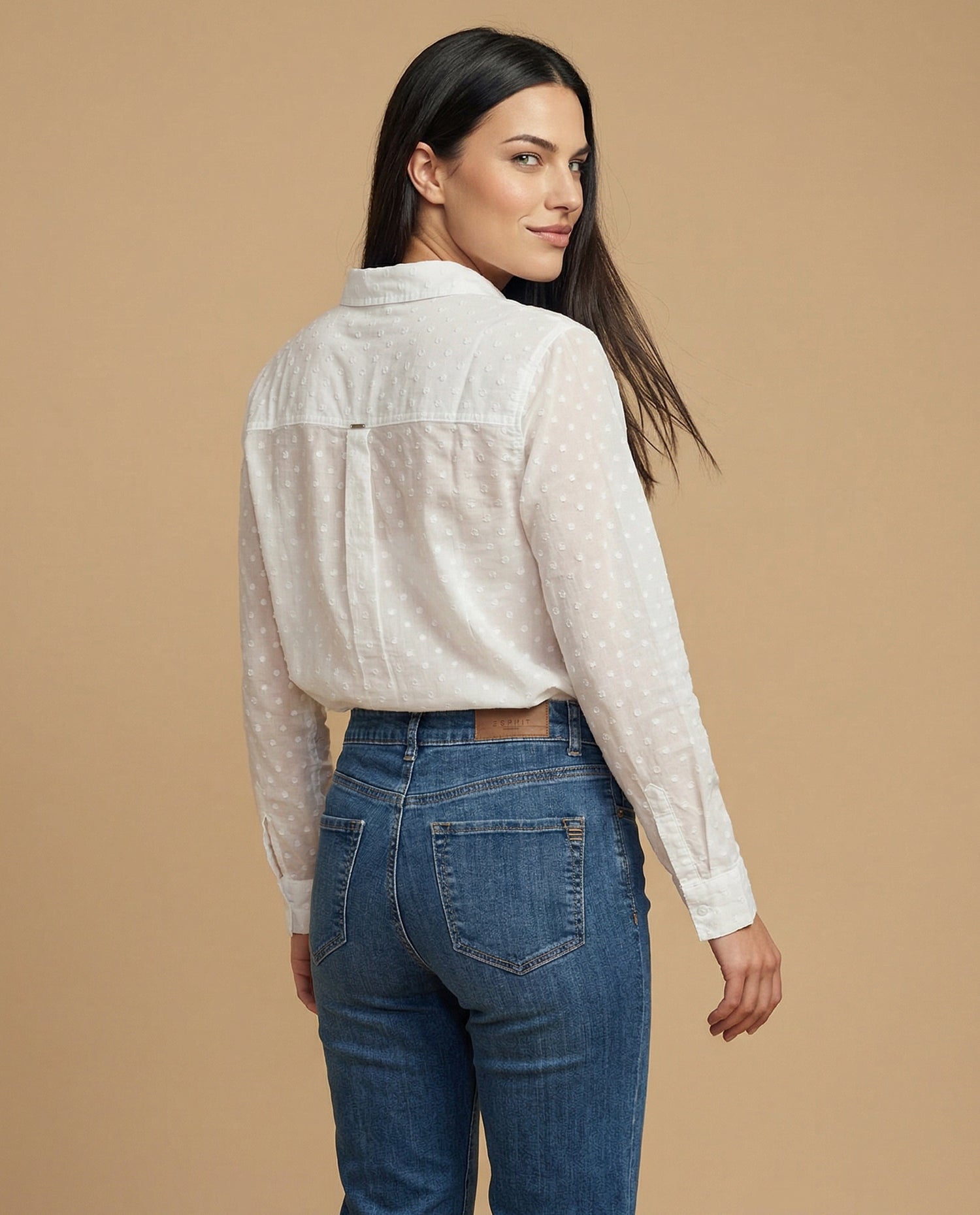 Camisa manga larga con textura de puntos en relieve - Blanco