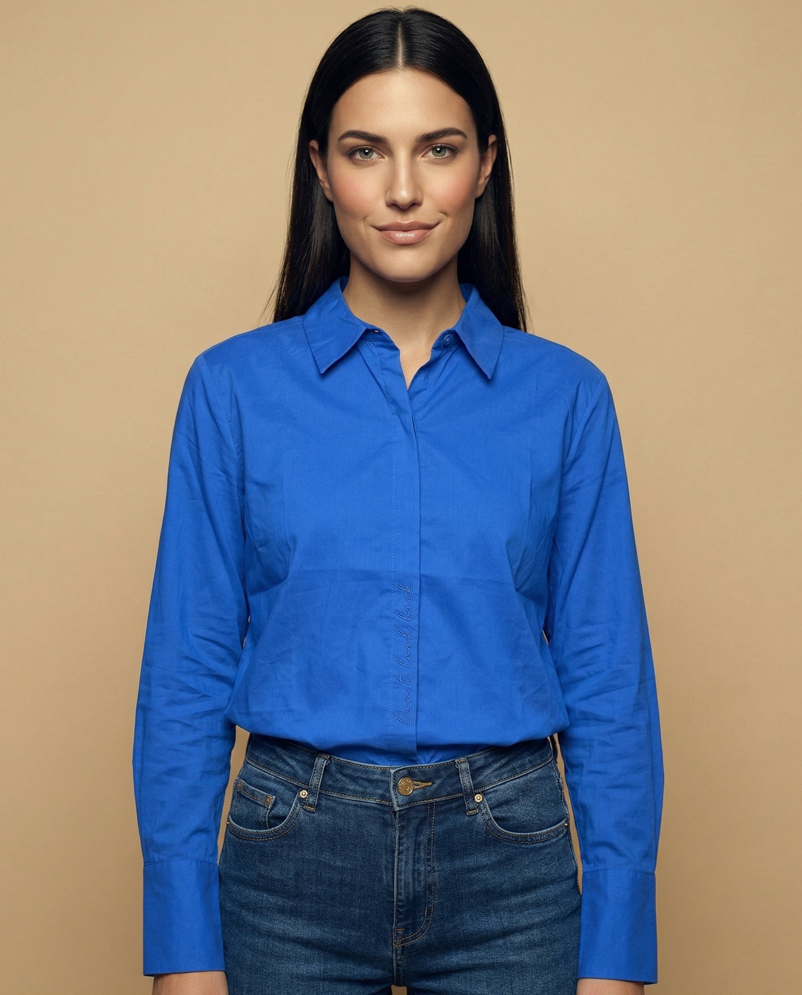 Camisa manga larga cuello camisero en algodón - Azul 34_912H011_AZU183949_0