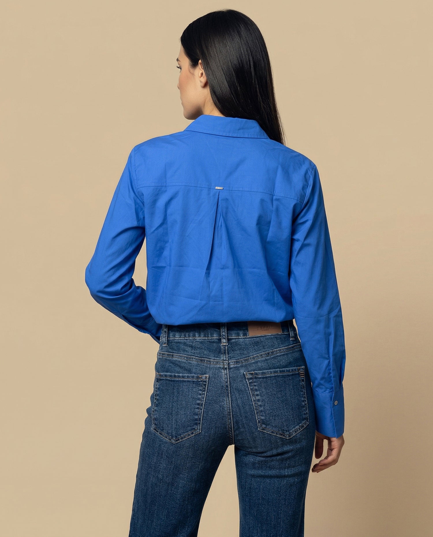 Camisa manga larga cuello camisero en algodón - Azul