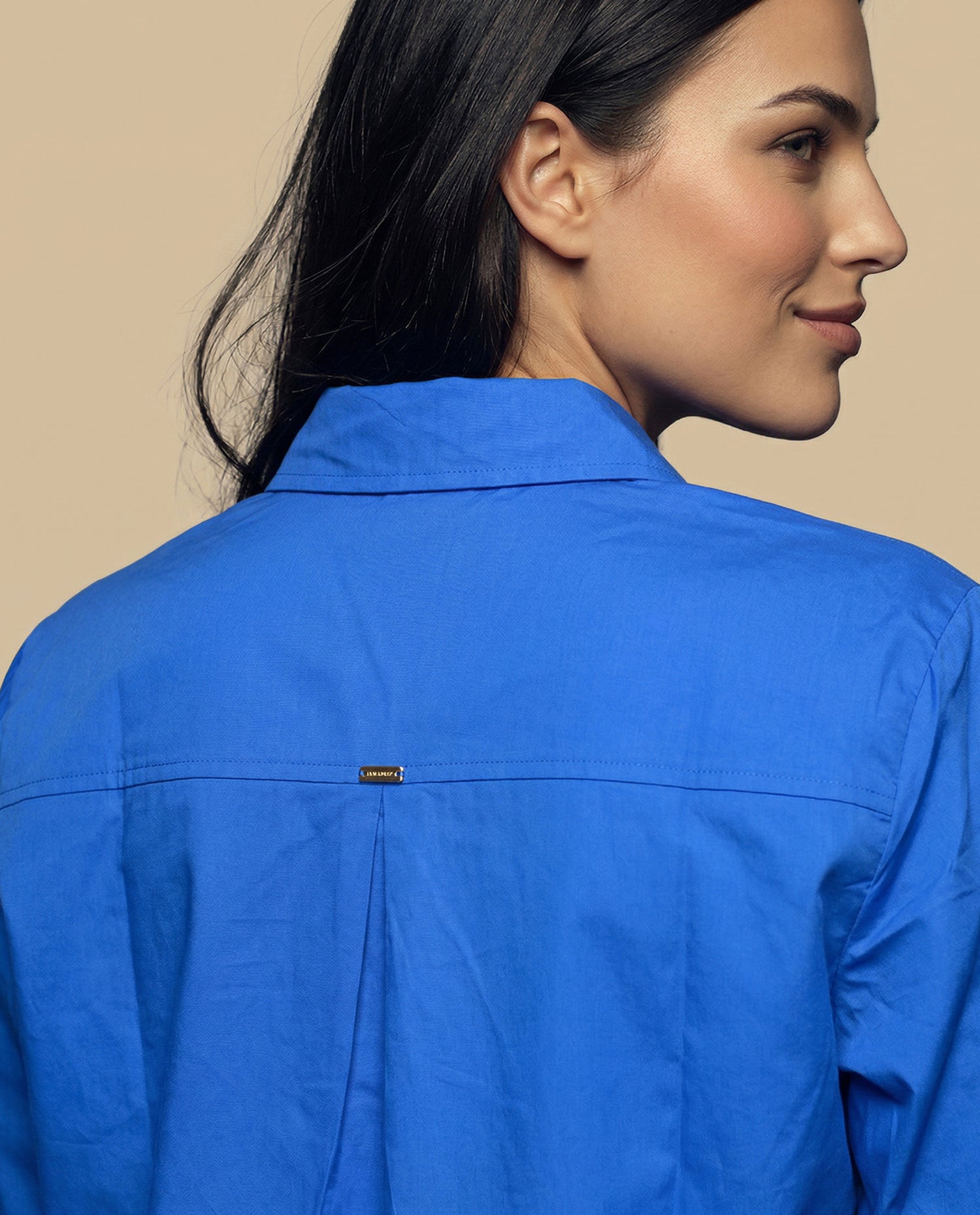 Camisa manga larga cuello camisero en algodón - Azul
