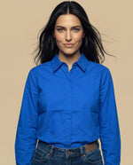 Camisa manga larga cuello camisero en algodón - Azul