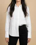 Camisa camisera manga larga con mezcla de lino - Blanco
