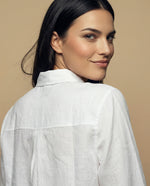 Camisa camisera manga larga con mezcla de lino - Blanco
