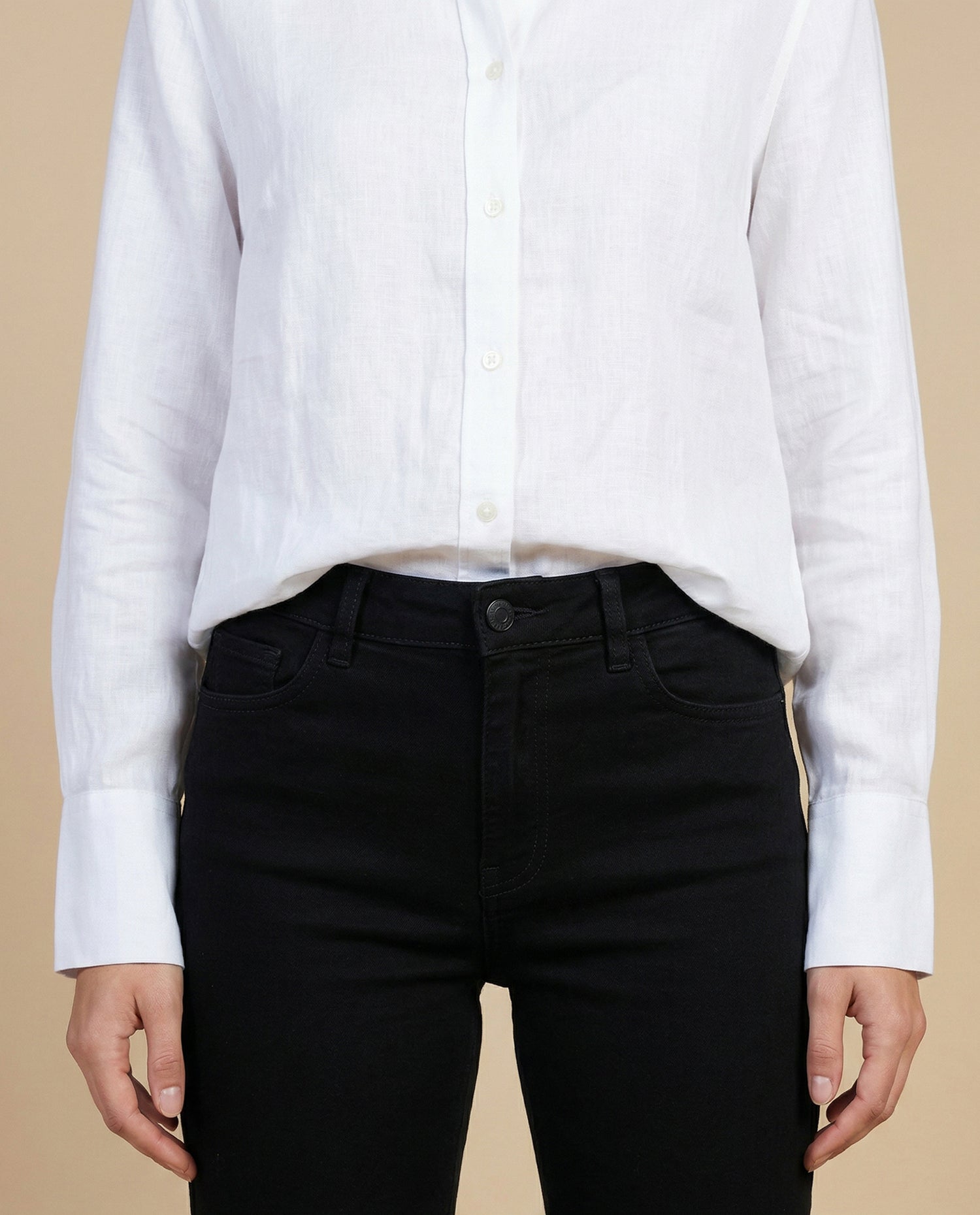 Camisa camisera manga larga con mezcla de lino - Blanco
