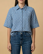 Camisa tejido con textura manga 3/4 cuello camisero - Azul