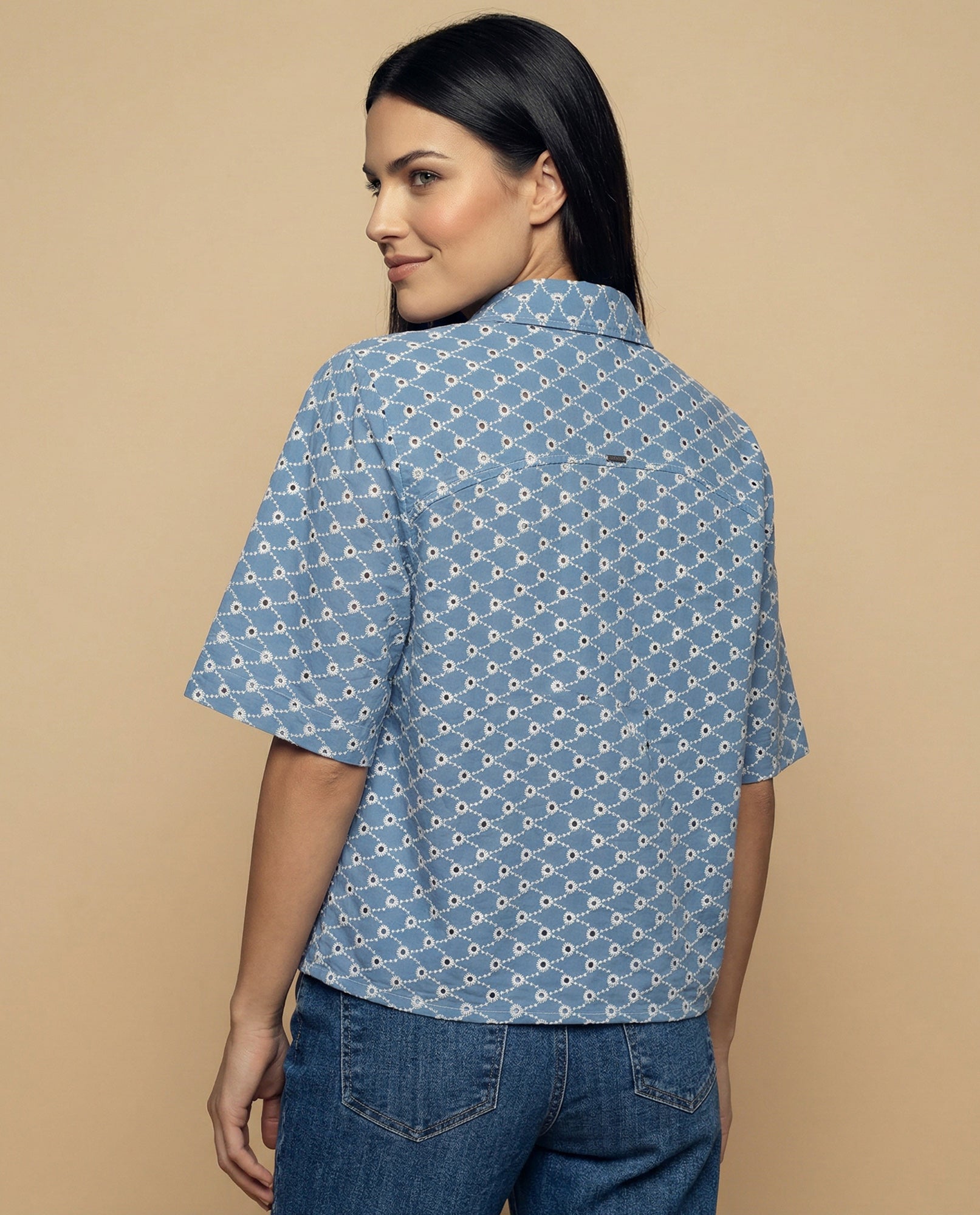 Camisa tejido con textura manga 3/4 cuello camisero - Azul 34_912H013_AZU173918_4