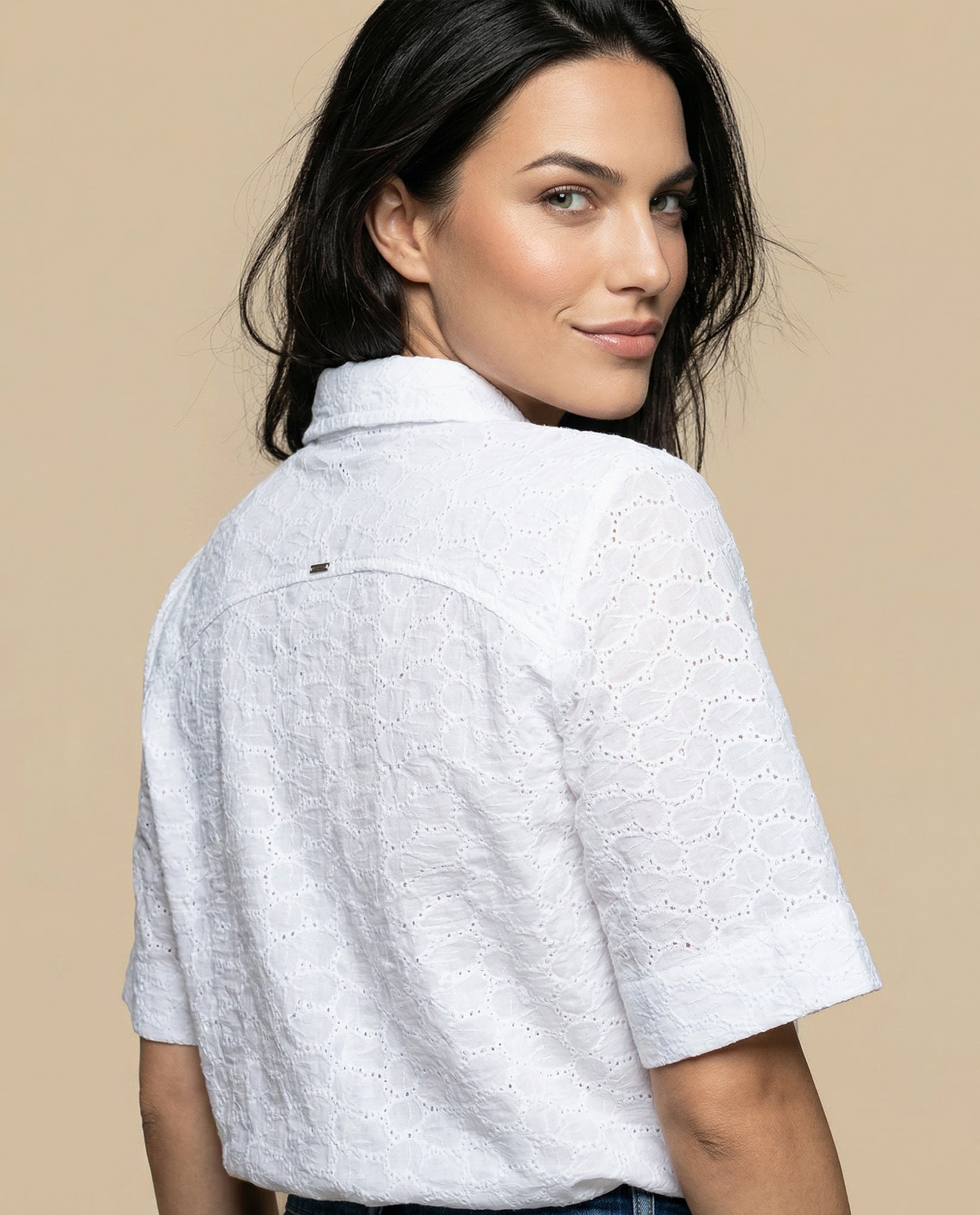 Camisa tejido con textura manga 3/4 cuello camisero - Blanco 34_912H013_BLA114202_6