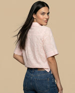Camisa tejido con textura manga 3/4 cuello camisero - Rosa