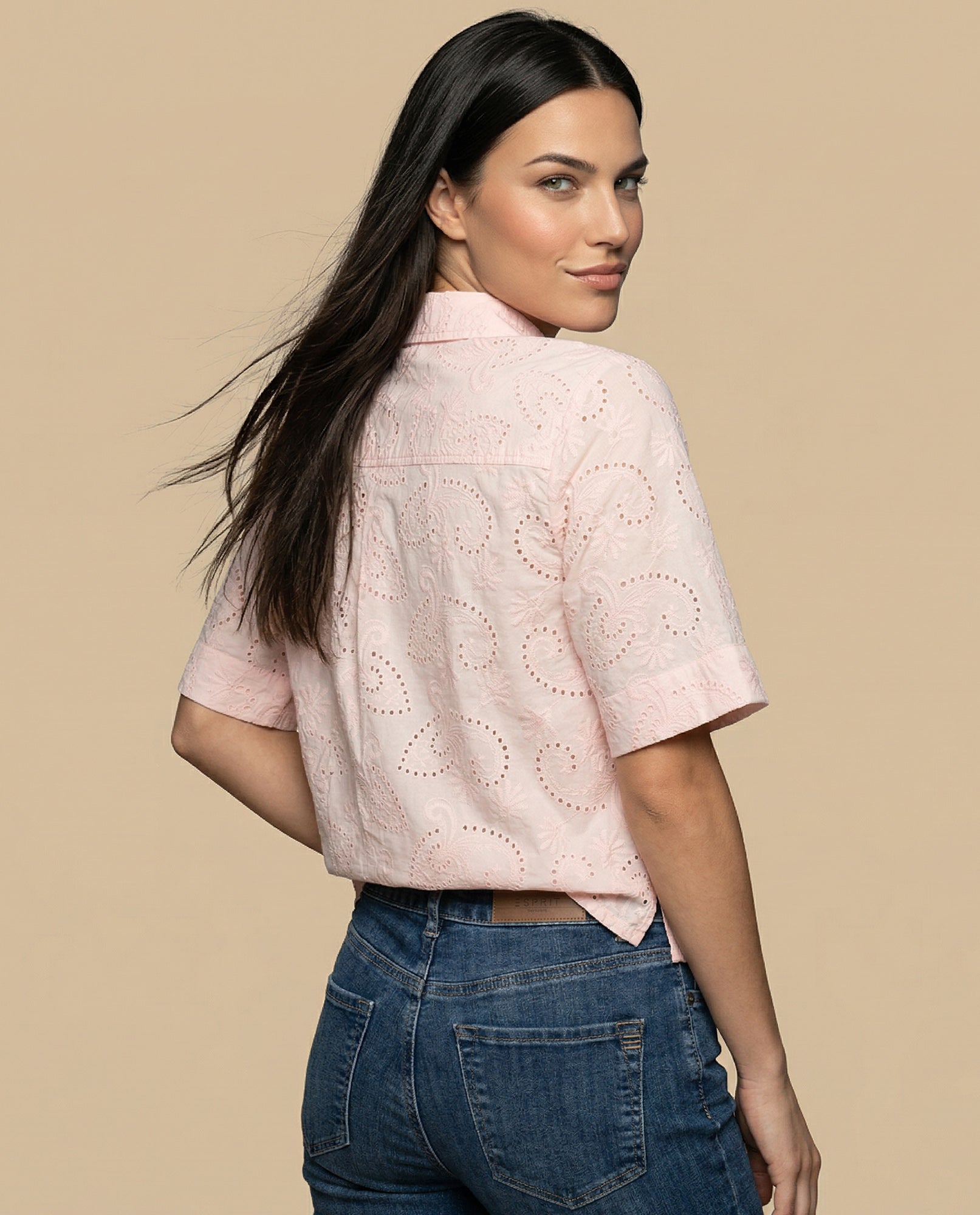 Camisa tejido con textura manga 3/4 cuello camisero - Rosa 34_912H013_ROS131520_4