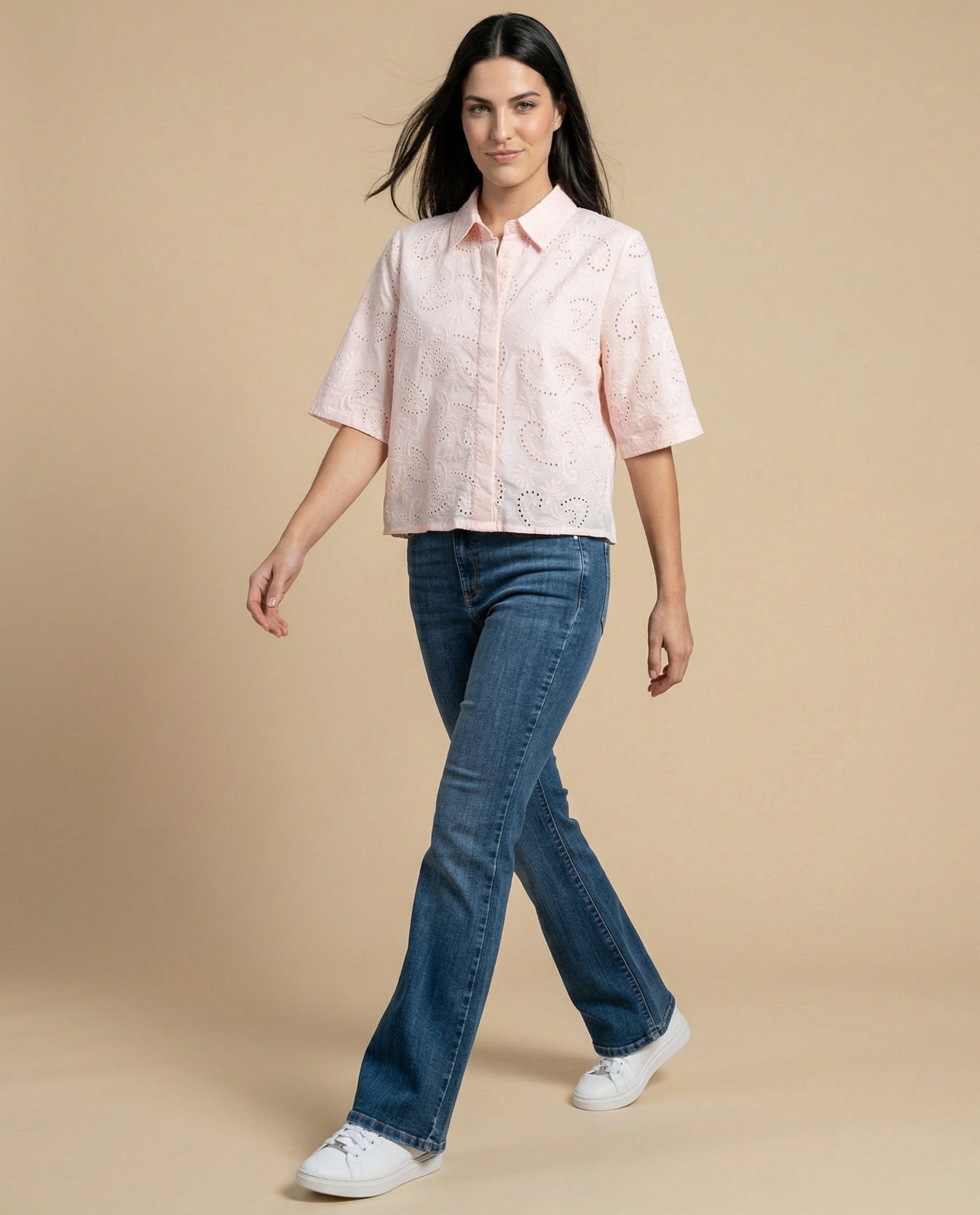 Camisa tejido con textura manga 3/4 cuello camisero - Rosa 34_912H013_ROS131520_5