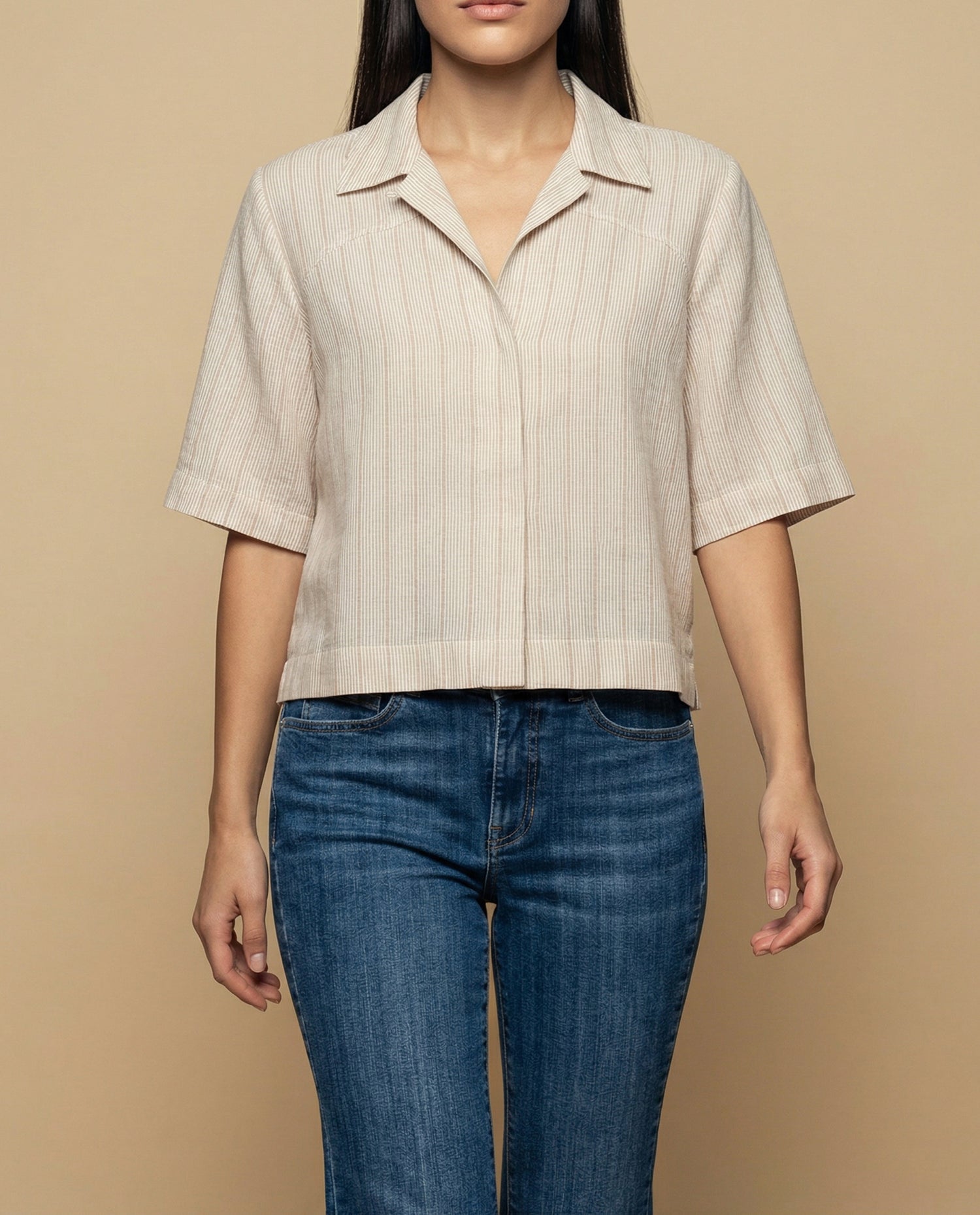 Camisa manga 3/4 cuello camisero - Amarillo