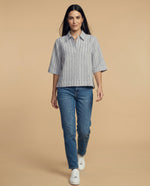 Camisa manga 3/4 cuello camisero - Azul