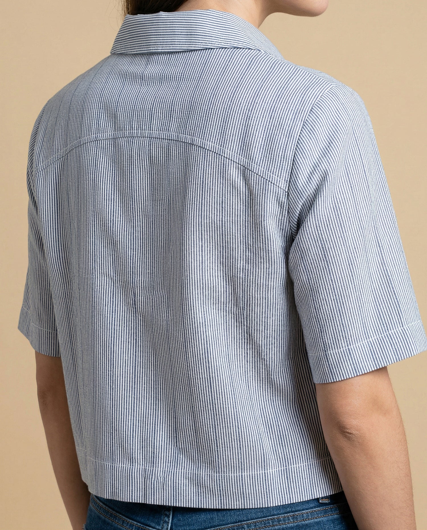 Camisa manga 3/4 cuello camisero - Azul