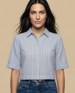 Camisa manga 3/4 cuello camisero - Azul