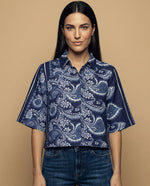 Camisa manga 3/4 cuello camisero - Azul