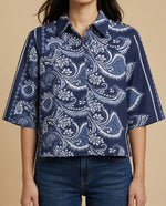 Camisa manga 3/4 cuello camisero - Azul