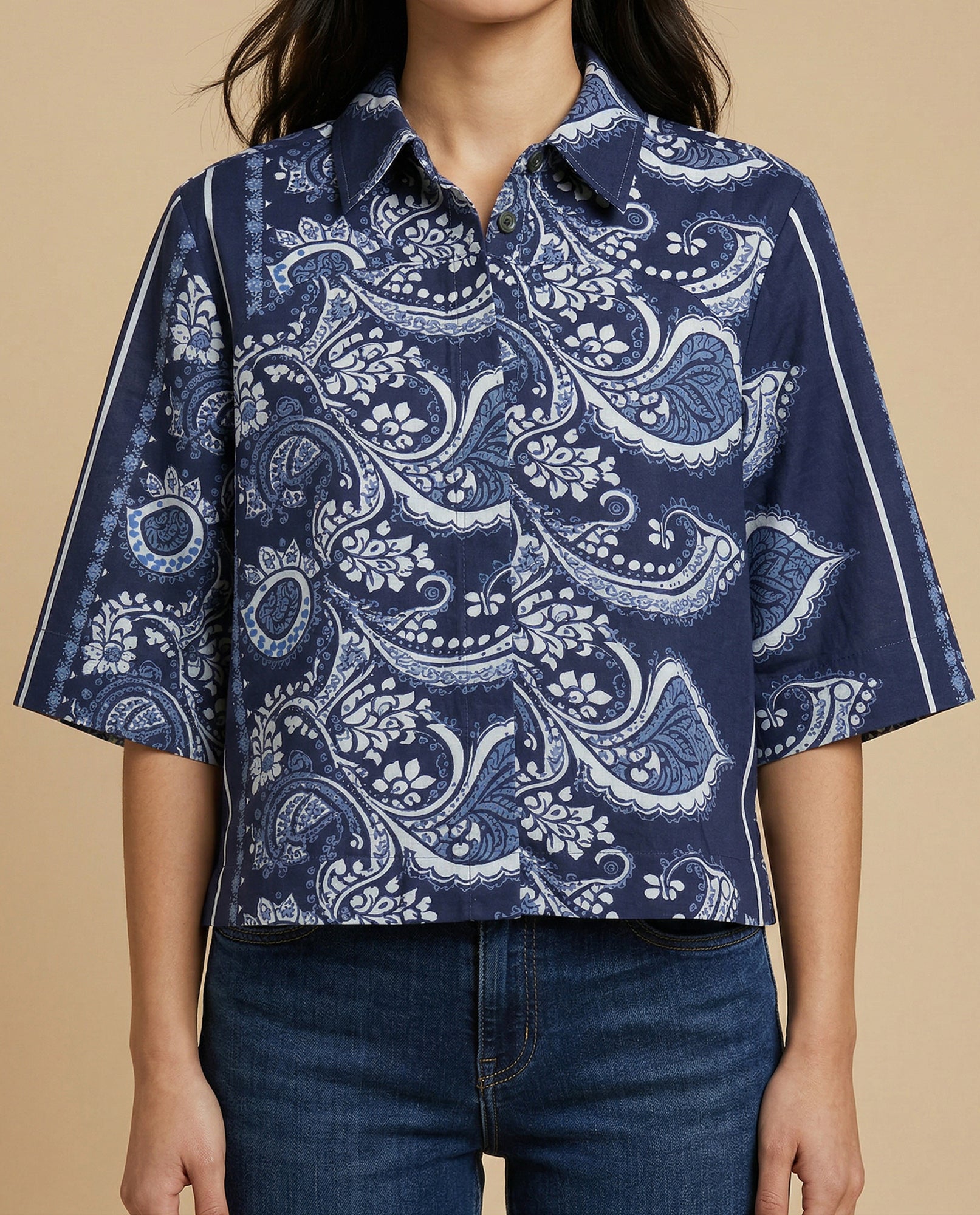 Camisa manga 3/4 cuello camisero - Azul 34_912H014_AZU194042_3