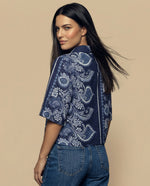 Camisa manga 3/4 cuello camisero - Azul