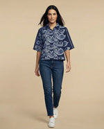 Camisa manga 3/4 cuello camisero - Azul
