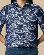 Camisa manga 3/4 cuello camisero - Azul
