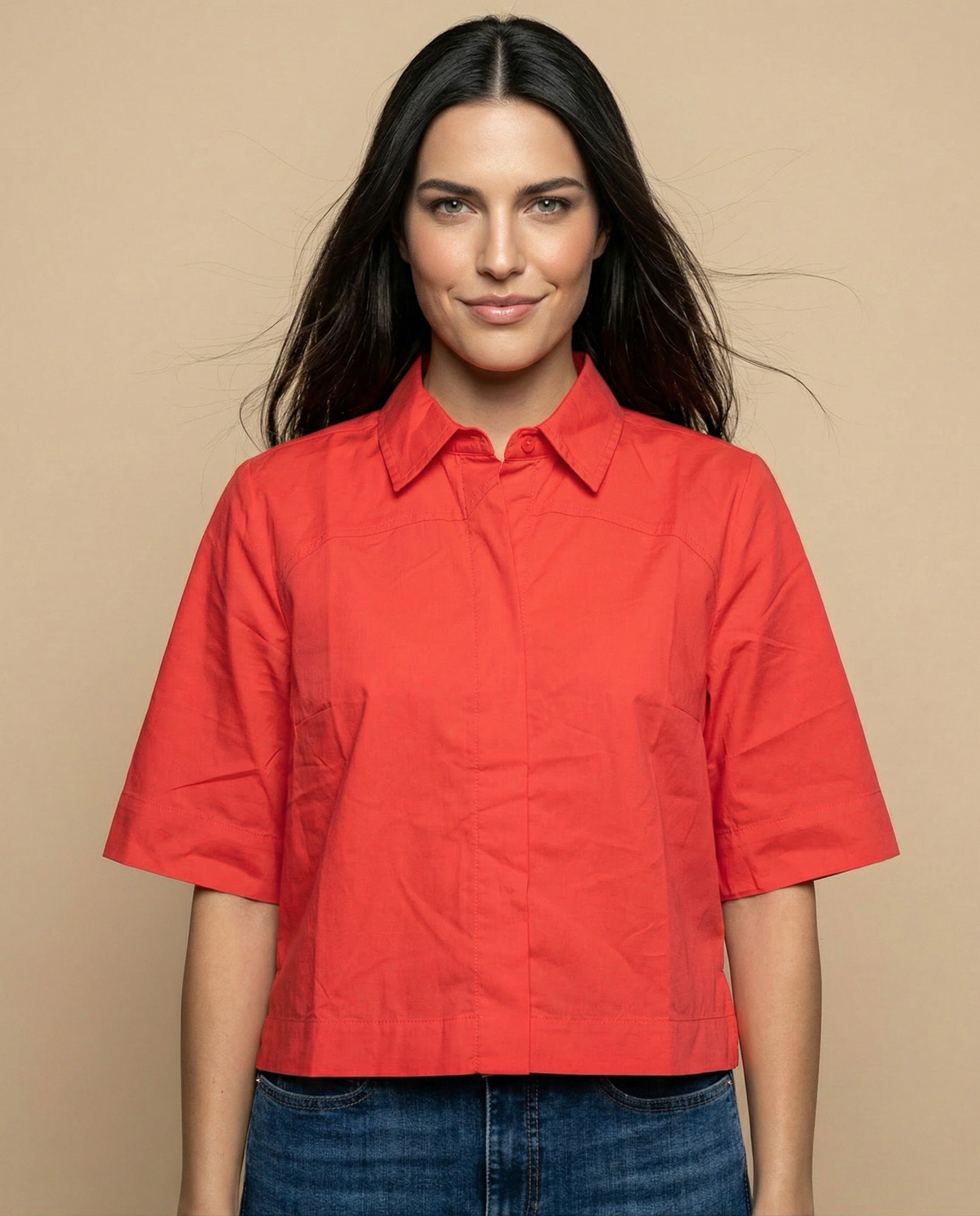 Camisa manga 3/4 cuello camisero - Rojo 34_912H014_ROJ181664_0