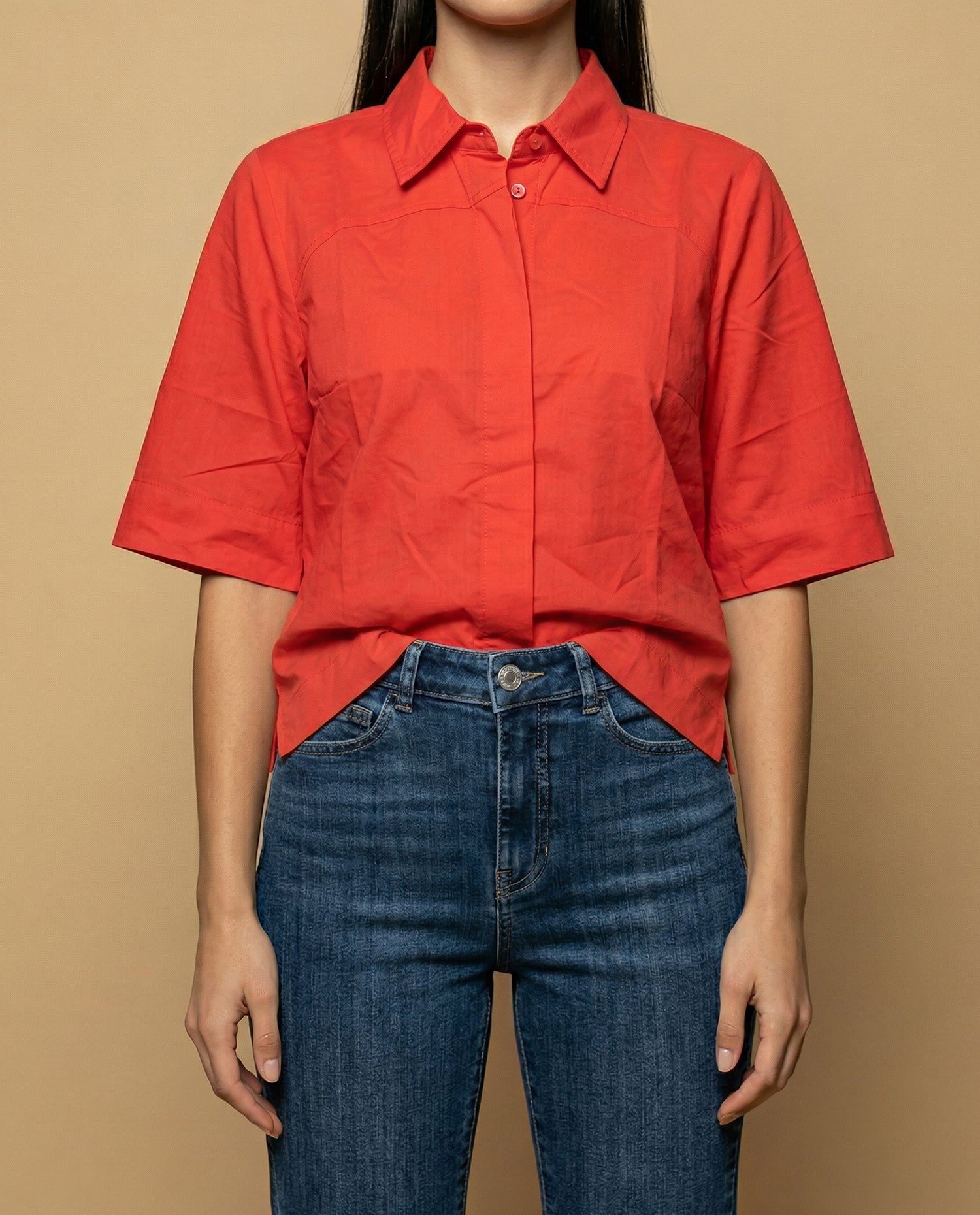 Camisa manga 3/4 cuello camisero - Rojo
