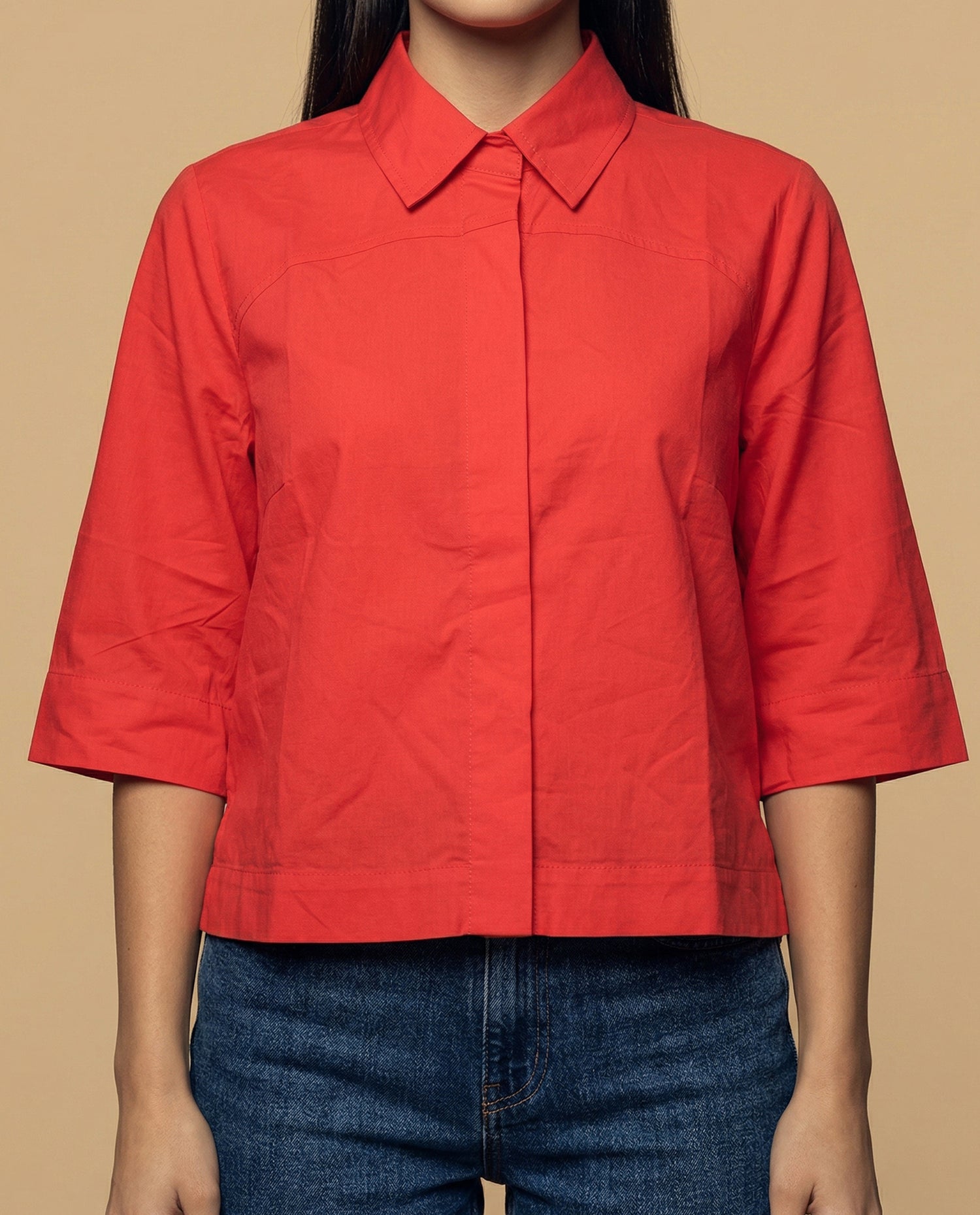 Camisa manga 3/4 cuello camisero - Rojo