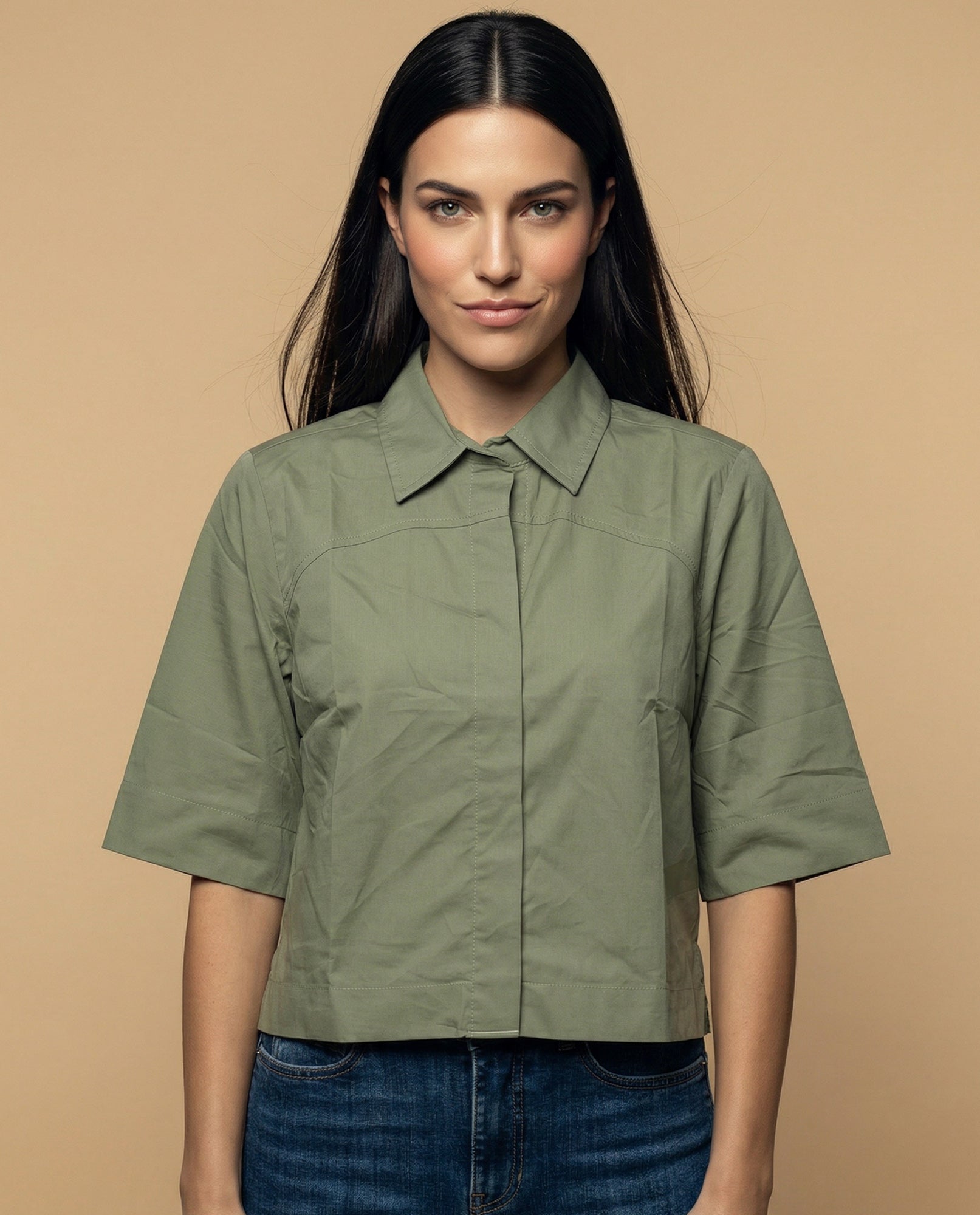 Camisa manga 3/4 cuello camisero - Verde 34_912H014_VER190622_0