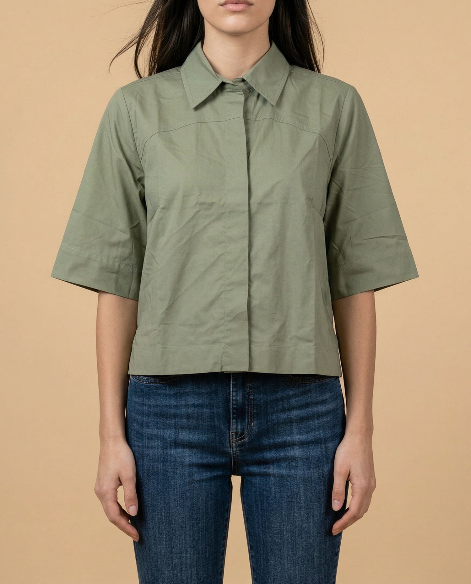 Camisa manga 3/4 cuello camisero - Verde