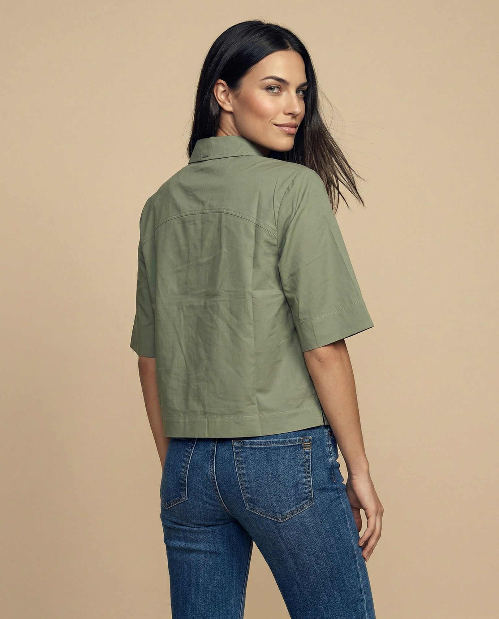Camisa manga 3/4 cuello camisero - Verde 34_912H014_VER190622_4