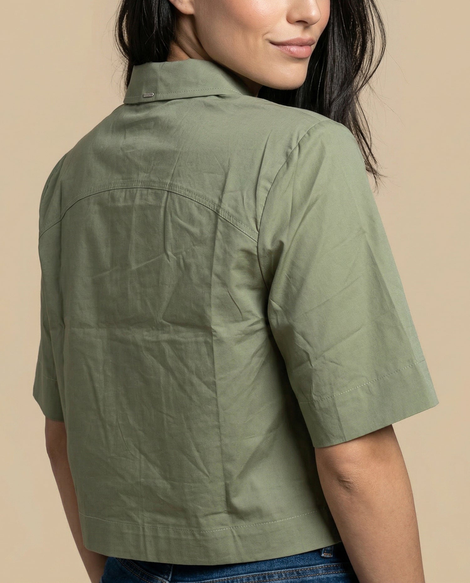 Camisa manga 3/4 cuello camisero - Verde