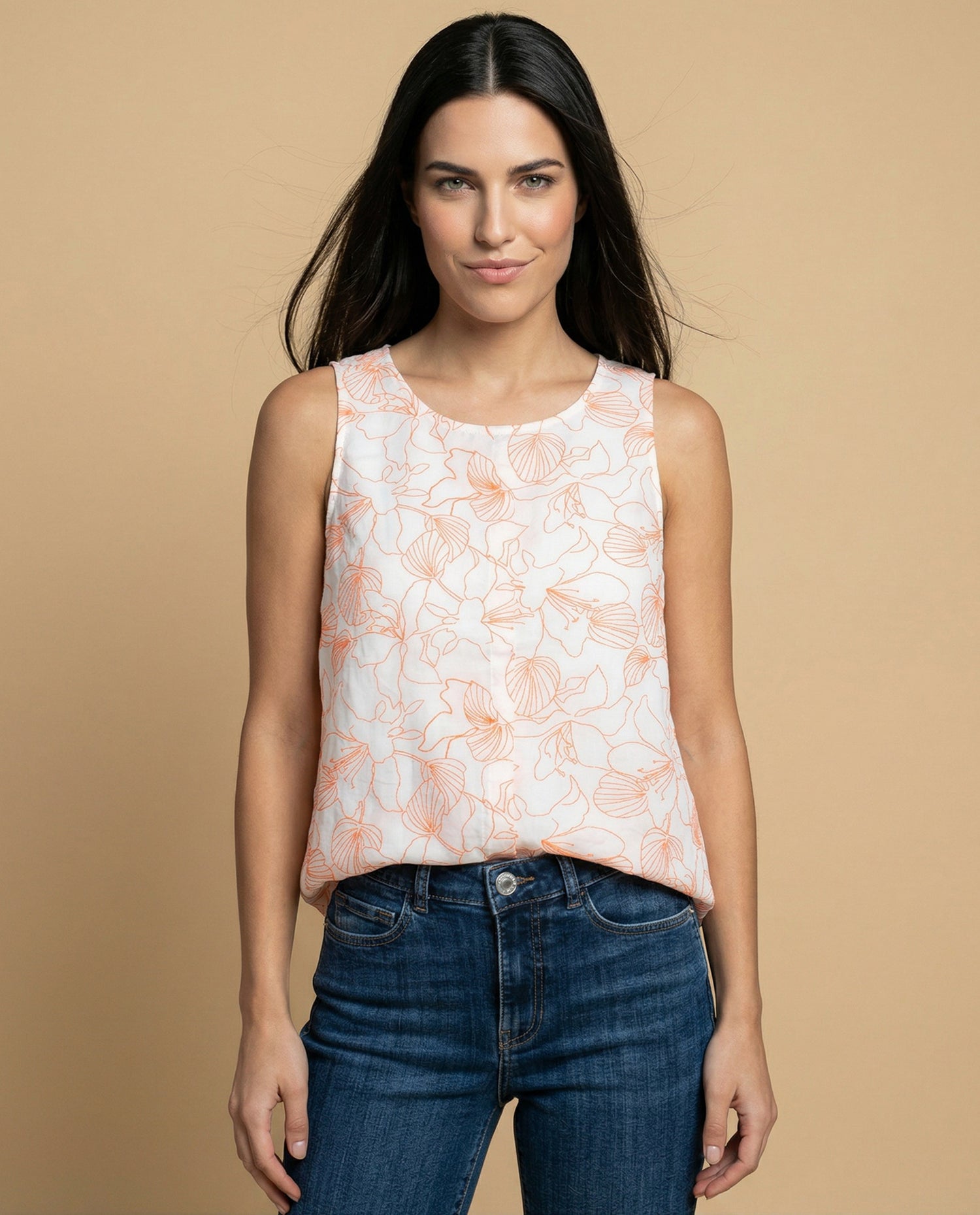 Camisa manga sisa con bordado floral - Crudo