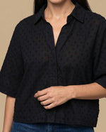 Camisa denim bordada manga 3/4 - Negro