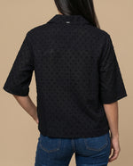 Camisa denim bordada manga 3/4 - Negro