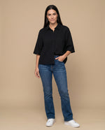 Camisa denim bordada manga 3/4 - Negro