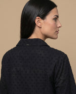 Camisa denim bordada manga 3/4 - Negro