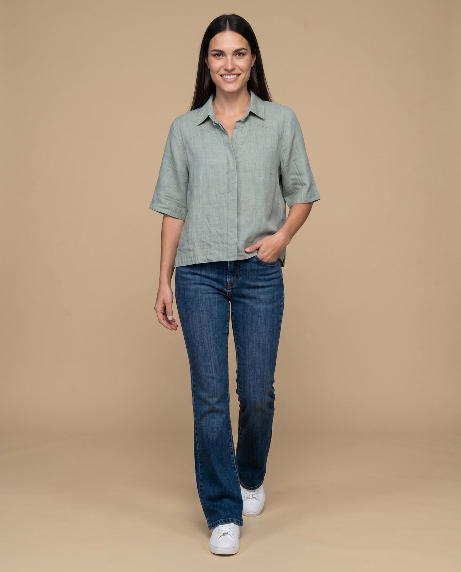 Camisa manga corta fit recto - Verde