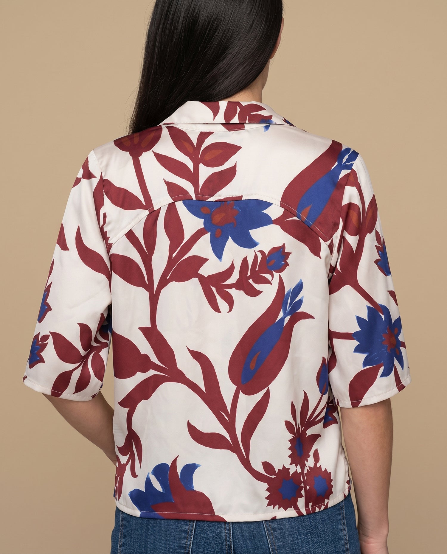 Camisa manga corta estampada flores - Café