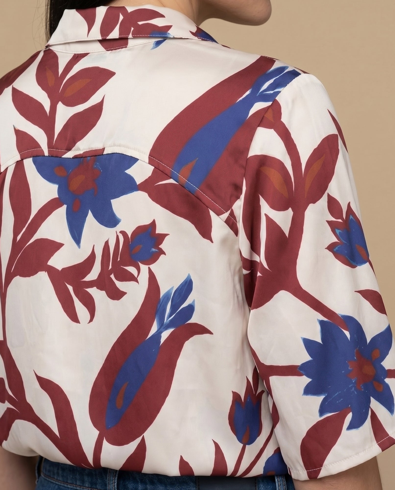 Camisa manga corta estampada flores - Café 34_912H033_CAF191435_6