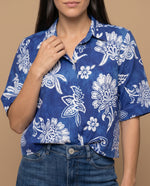 Camisa manga larga floral viscosa - Azul