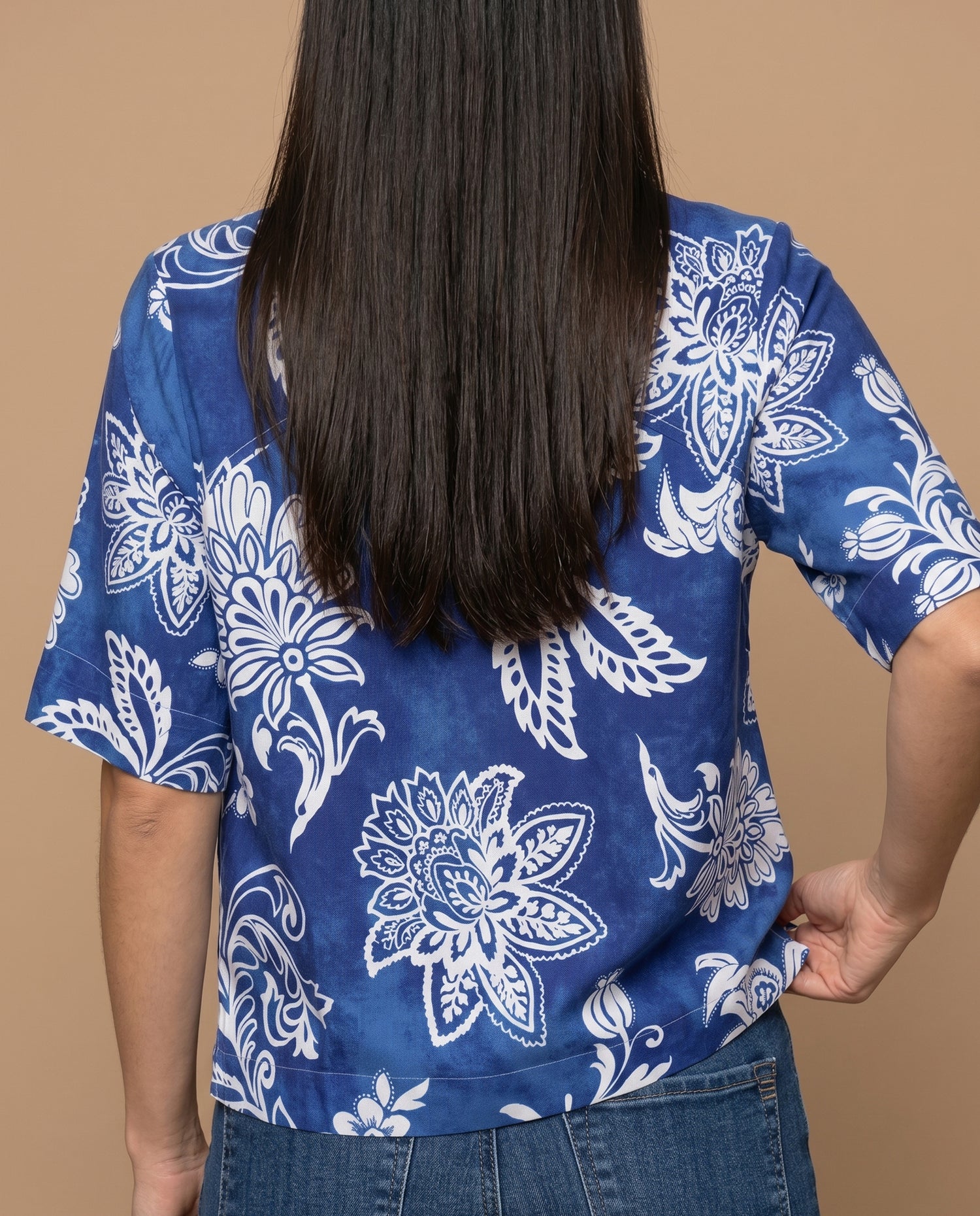 Camisa manga larga floral viscosa - Azul