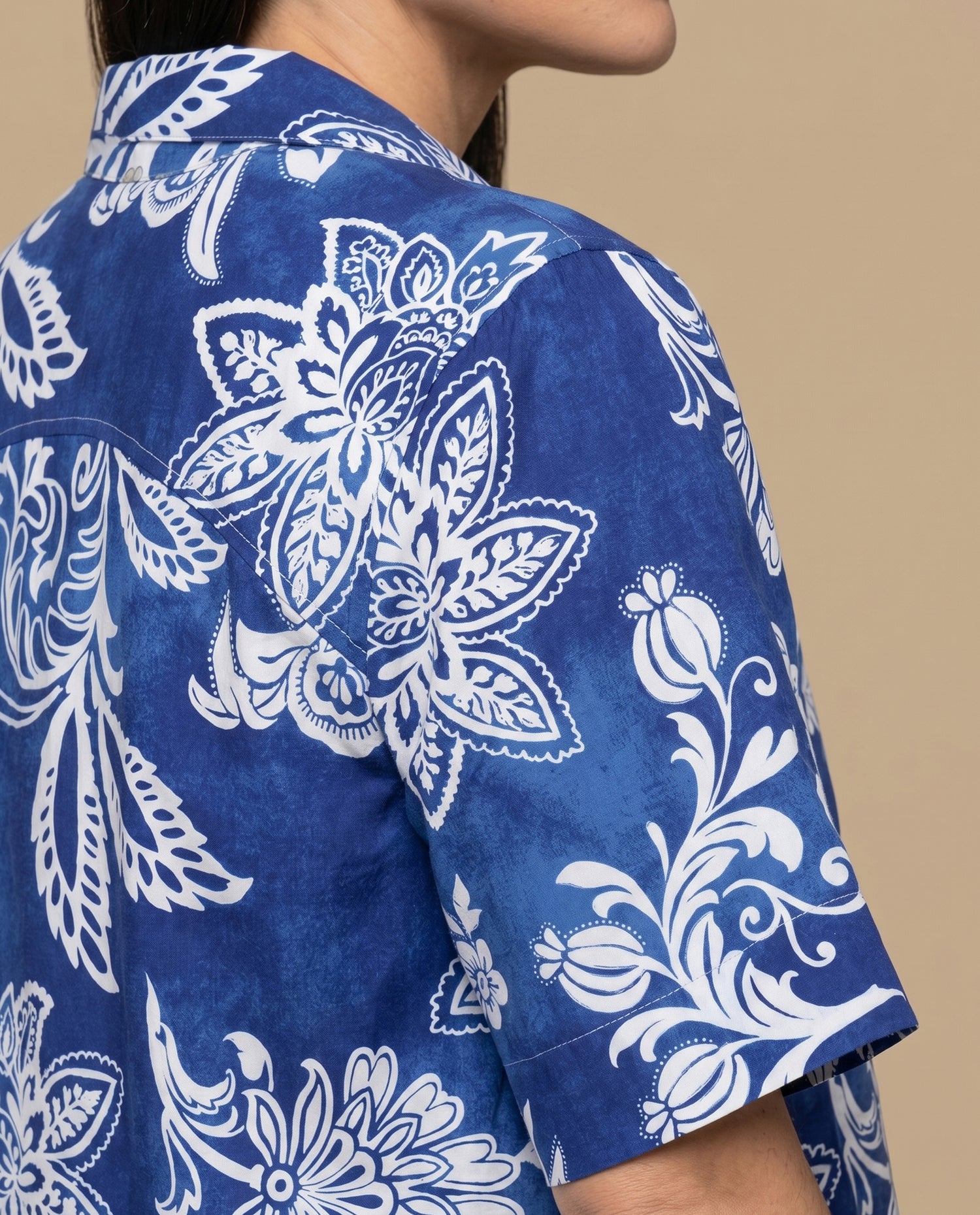Camisa manga larga floral viscosa - Azul