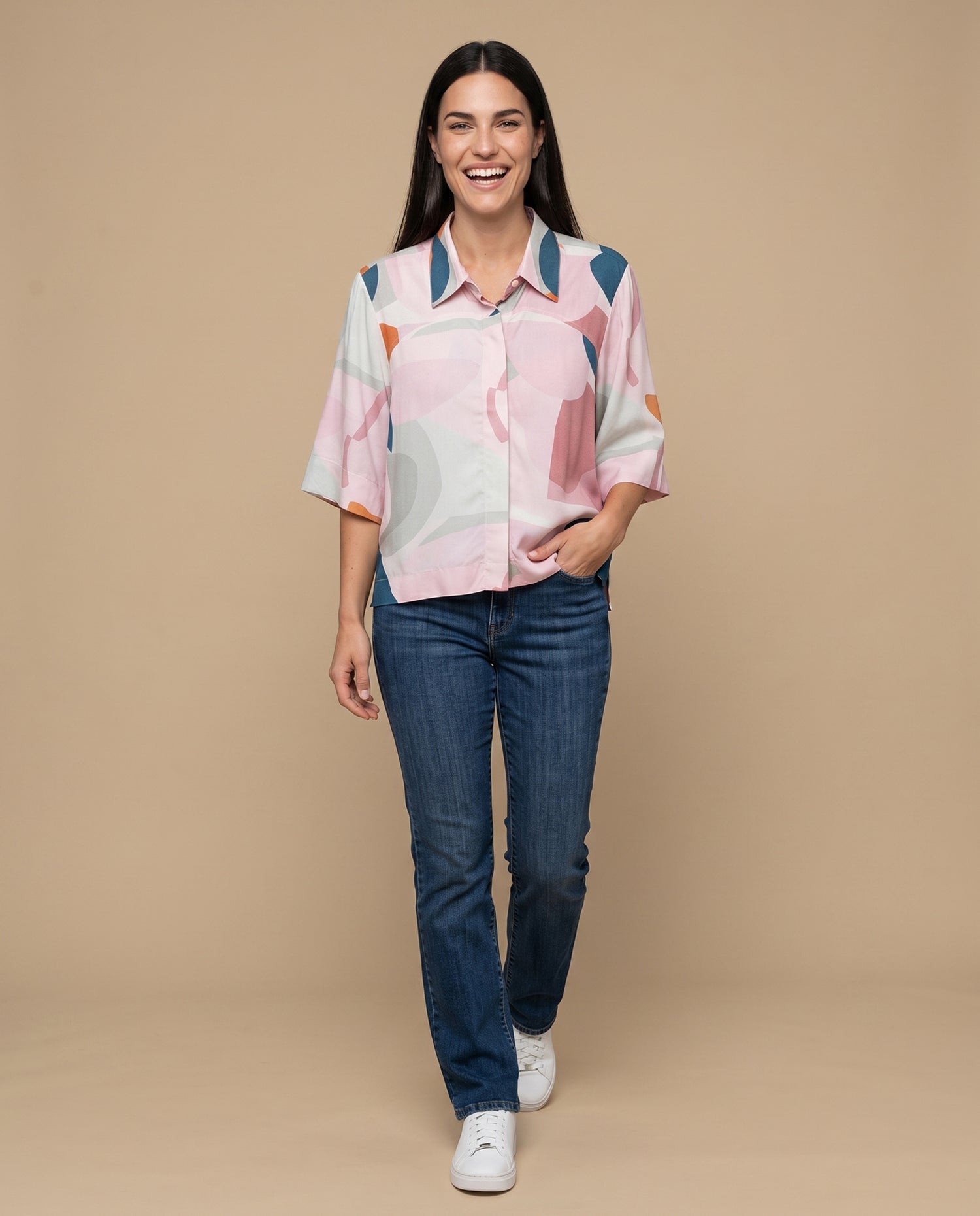Camisa manga larga floral viscosa - Crudo