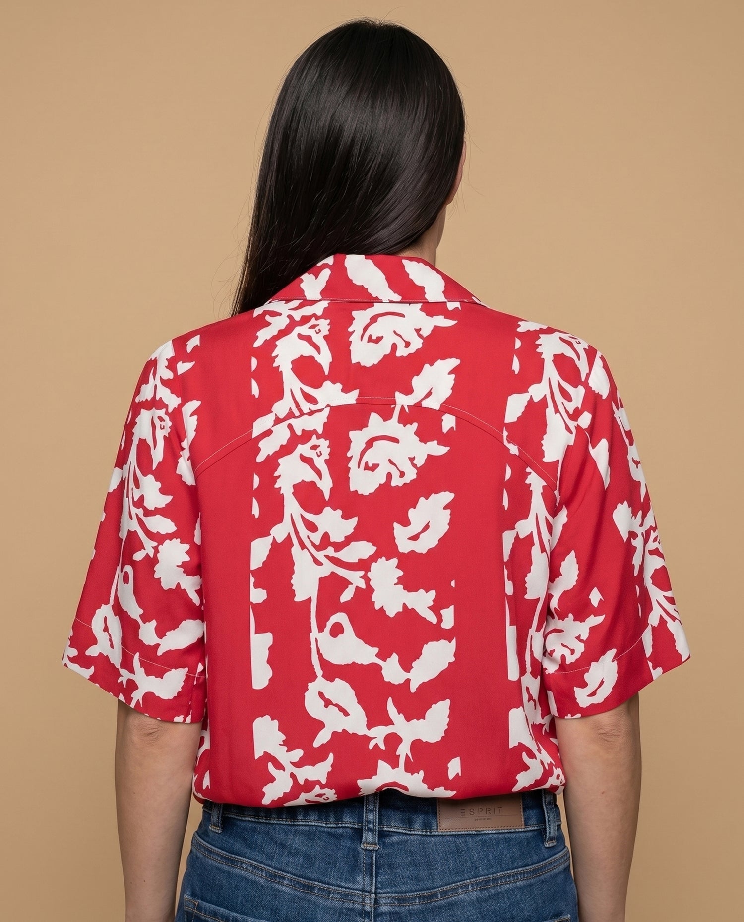 Camisa manga larga floral viscosa - Rojo