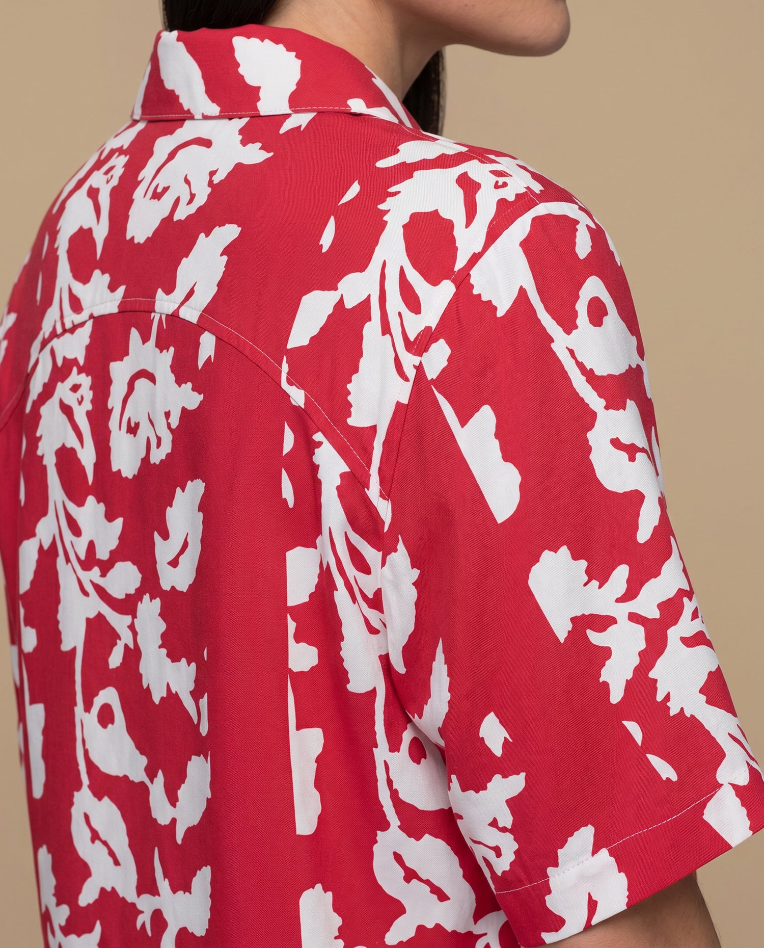 Camisa manga larga floral viscosa - Rojo